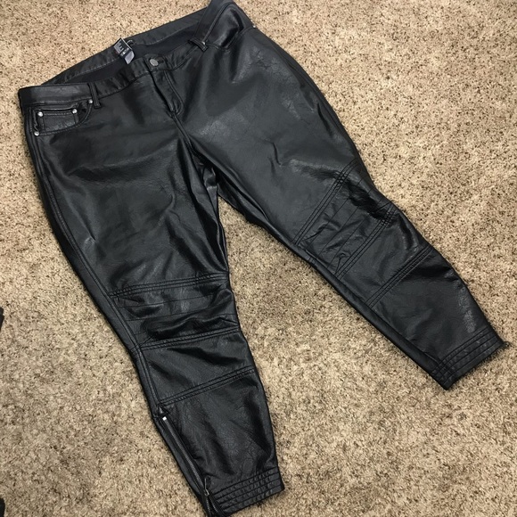 womens black leather joggers